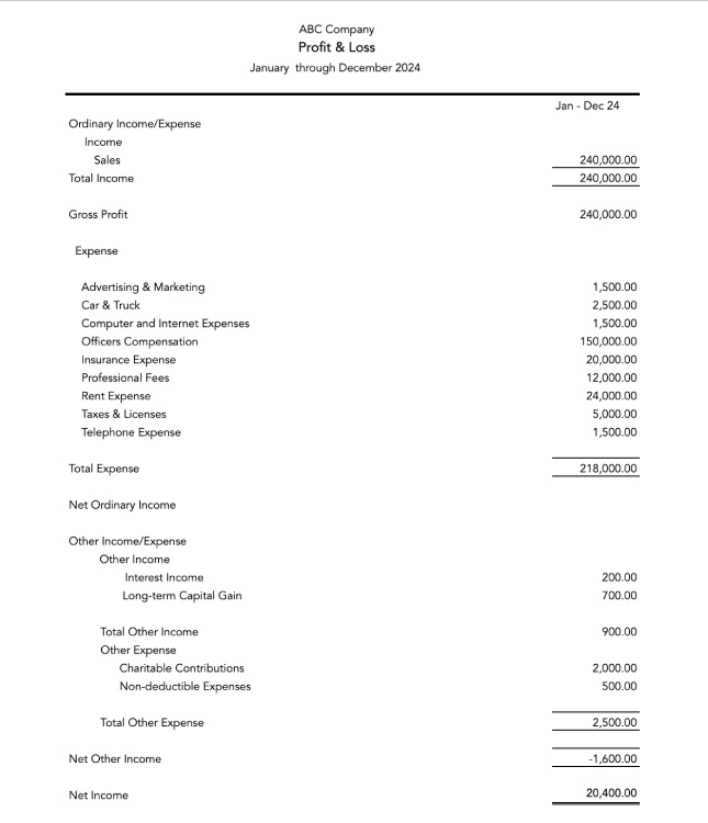 Sample P&L Statement.