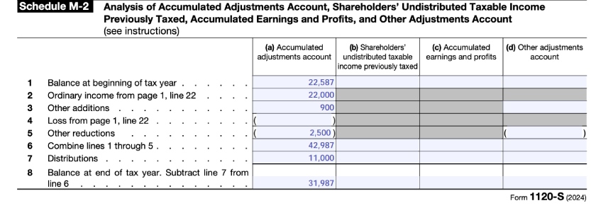 Schedule M-2 for IRS Form 1120-S.