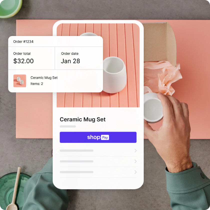 Shopify checkout on mobile with sample transaction.