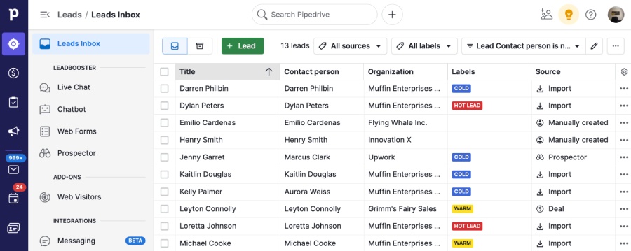 Pipedrive CRM database management for leads