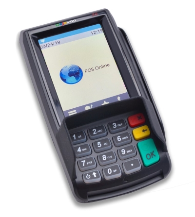Sample stand alone credit card machine with PIN pad from Dejavoo systems
