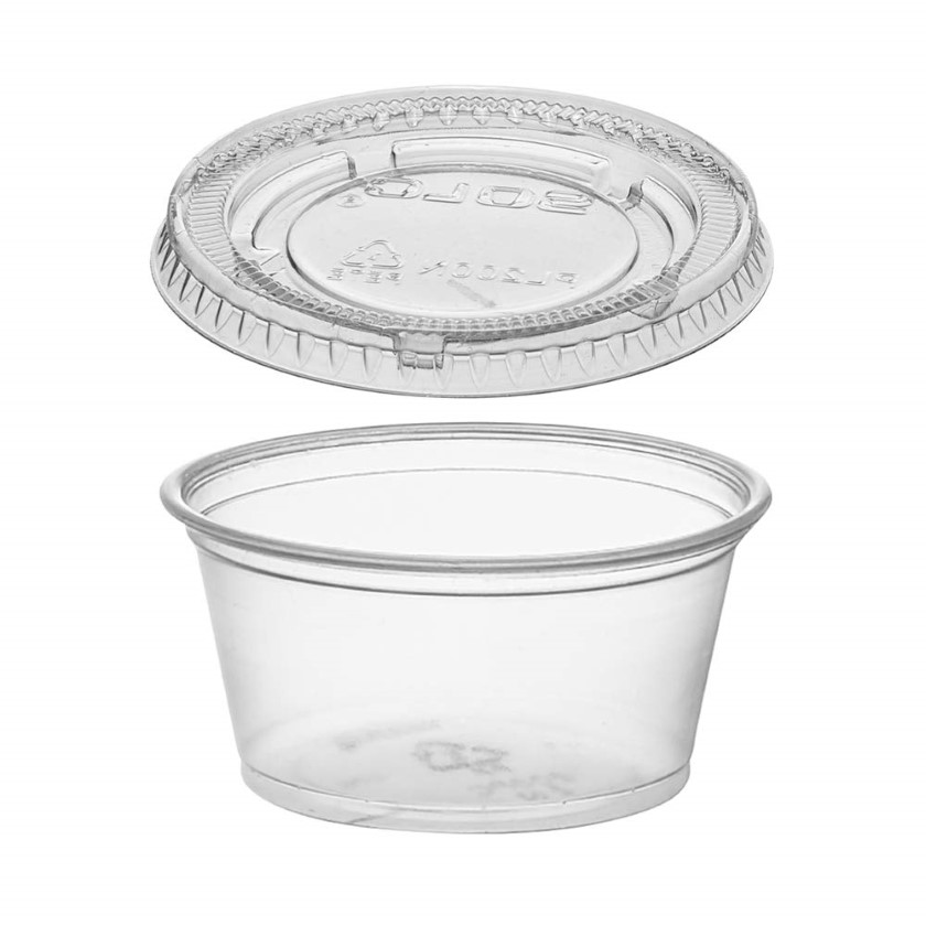 Small plastic container with a lid for condiments