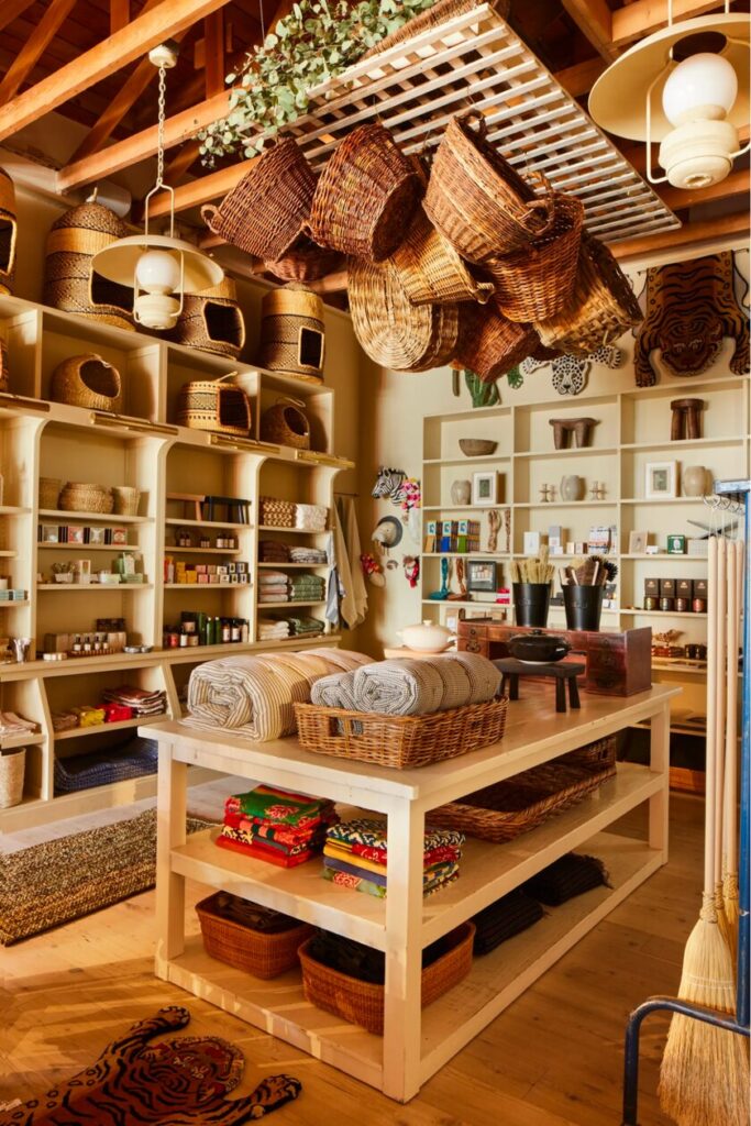 Store selling wicker baskets and artisan home goods