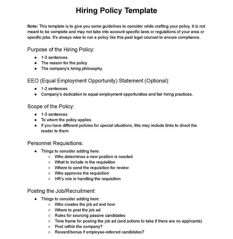 Hiring Policy Template page 1.