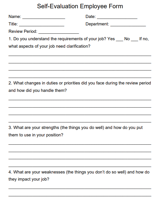 fillable questionnaire for self evaluation