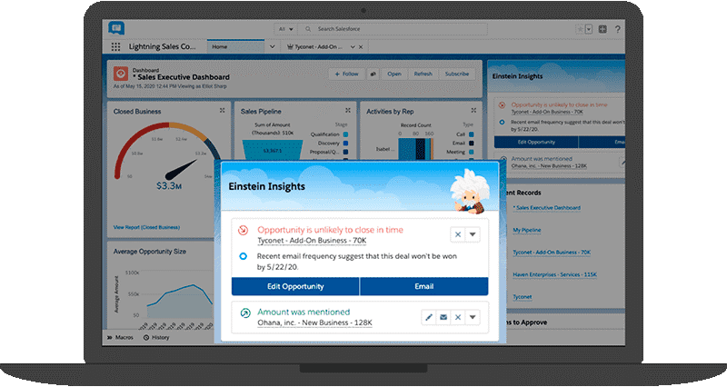 Einstein Insights on Salesforce’s sales executive dashboard.