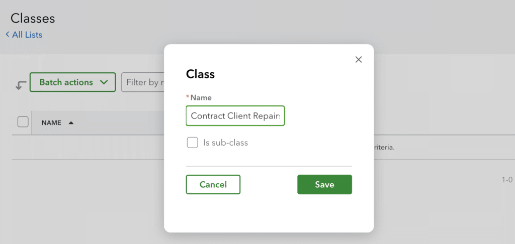 Image showing how to add a new class in QuickBooks Online