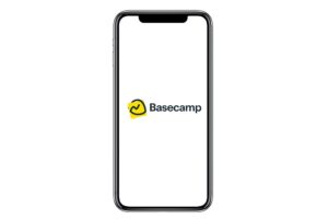A smart phone displaying the logo of Basecamp.