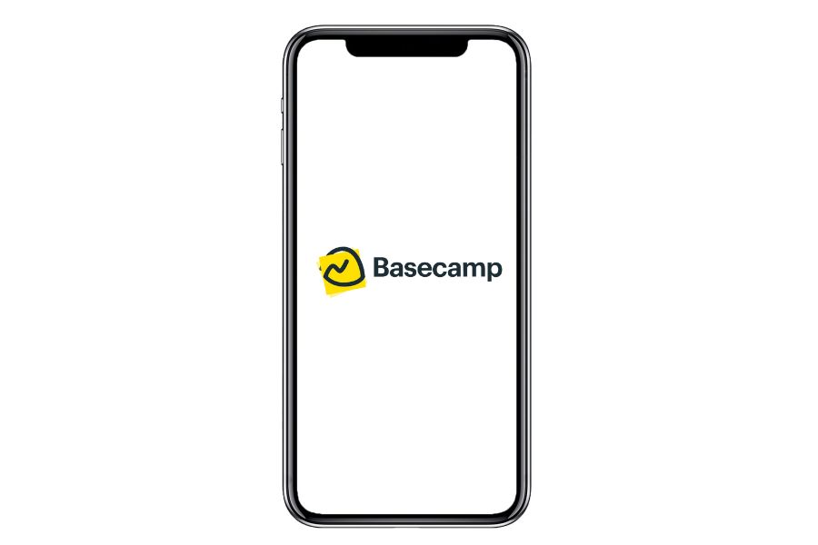 A smart phone displaying the logo of Basecamp.