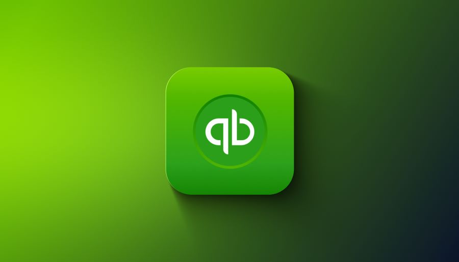 QuickBooks Accounting application is displayed on gradient background