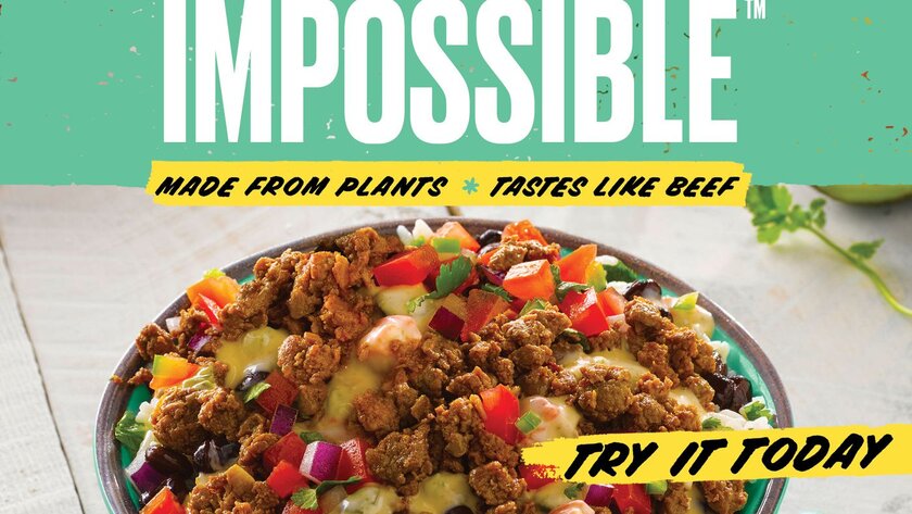 Poster for Qdoba's Impossible Meat taco bowls