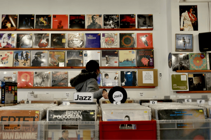 Woman perusing a record store