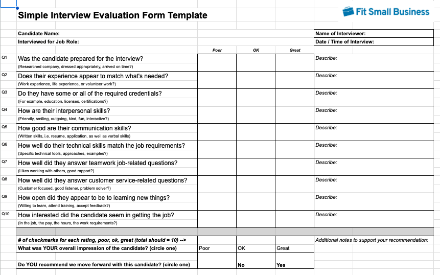 8 Free Interview Evaluation Forms & 3 Scorecard Templates