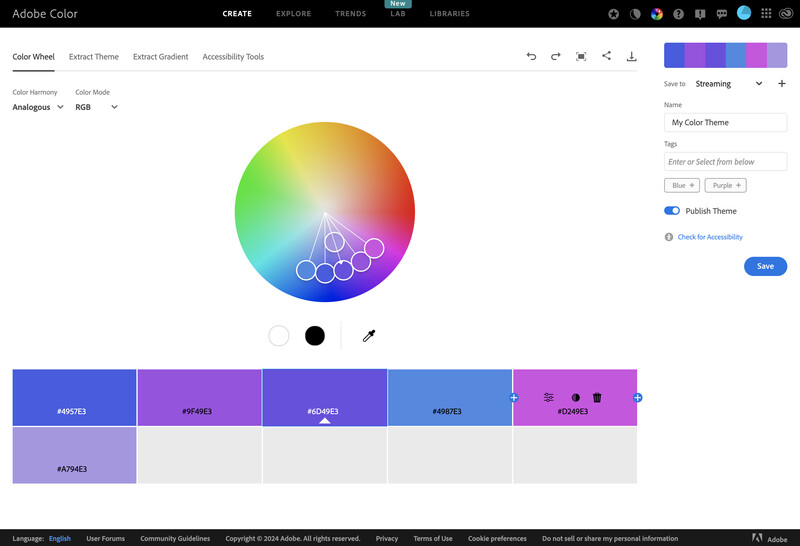 Adobe's Color Chooser web app