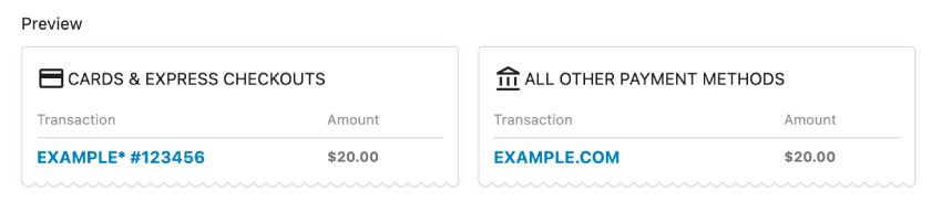 Example of statement descriptor preview in payment settings.
