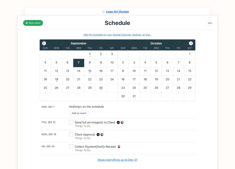 Basecamp interface showing September and October calendars