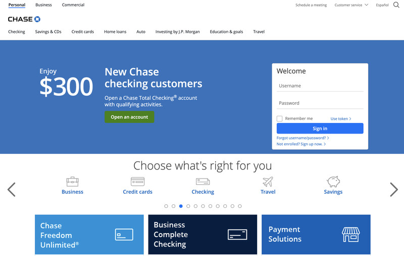 Chase Bank Website with Blues