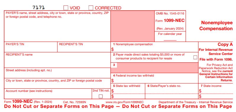 Screenshot of the IRS Form 1099 NEC