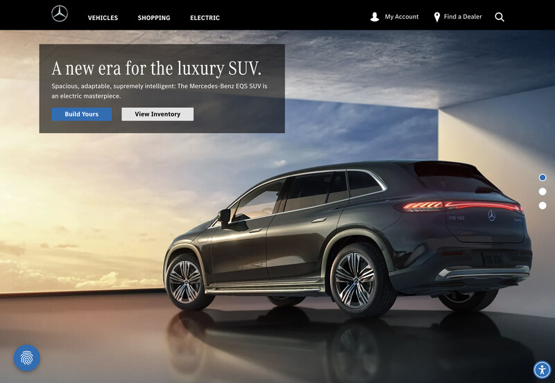 Mercedes-Benz website focusing on blacks and blues