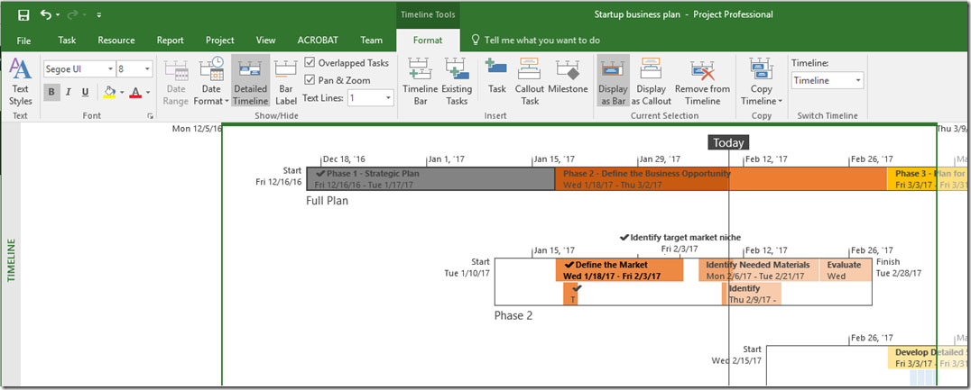 Microsoft Project interface showing a project timeline.