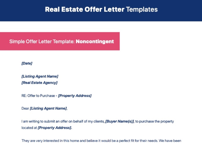 Preview screenshot of Real Estate Offer Letter Templates