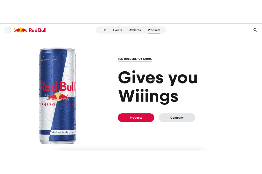 The Red Bull brand logo and "Gives You Wings" tagline from its website
