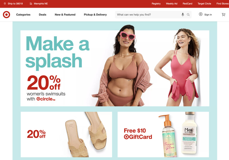 Target's website with Ruby Star red and Pastel Teal