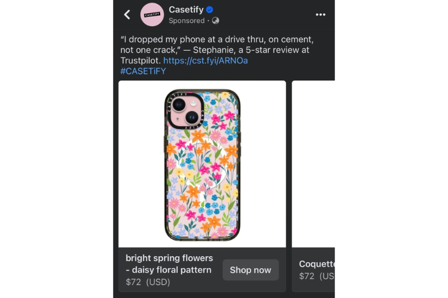 Facebook carousel ad from Casetify targeted to previous website visitors