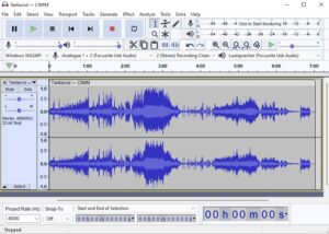 Audacity's audio editing interface with an audio soundwave being edited.