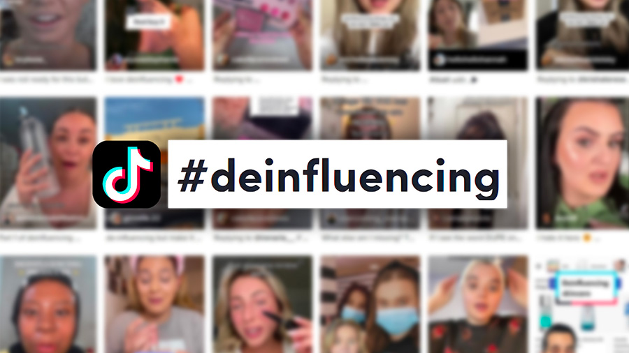 Background with blurred out TikTok video stills and #deinflucing in TikTok font in foreground. 
