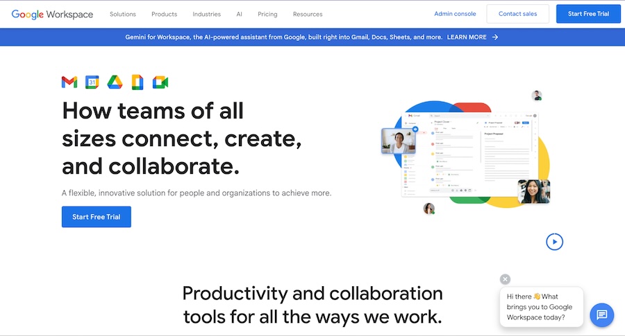 Home page of Google Workspace's website.