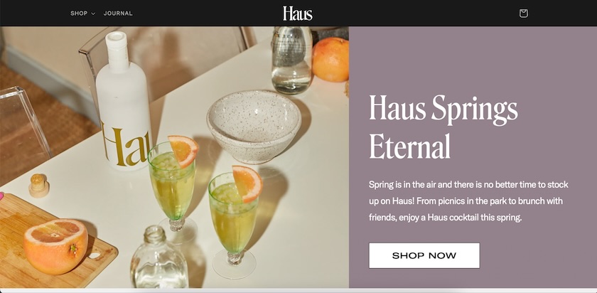 Home page of the aperitif brand Haus's website.