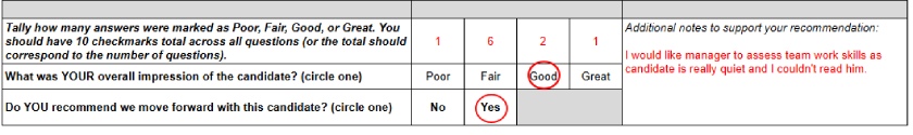 Simple Interview Evaluation Form Scoring Example.