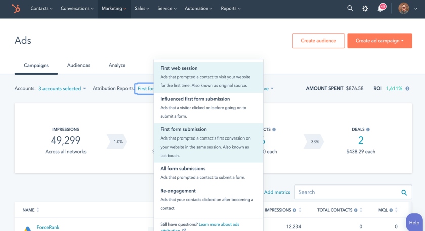 The Google Ad integration within HubSpot to monitor ad performance.