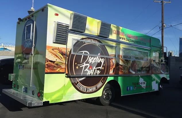 A food truck parked outside.