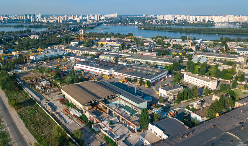 Aerial top view of industrial park zone