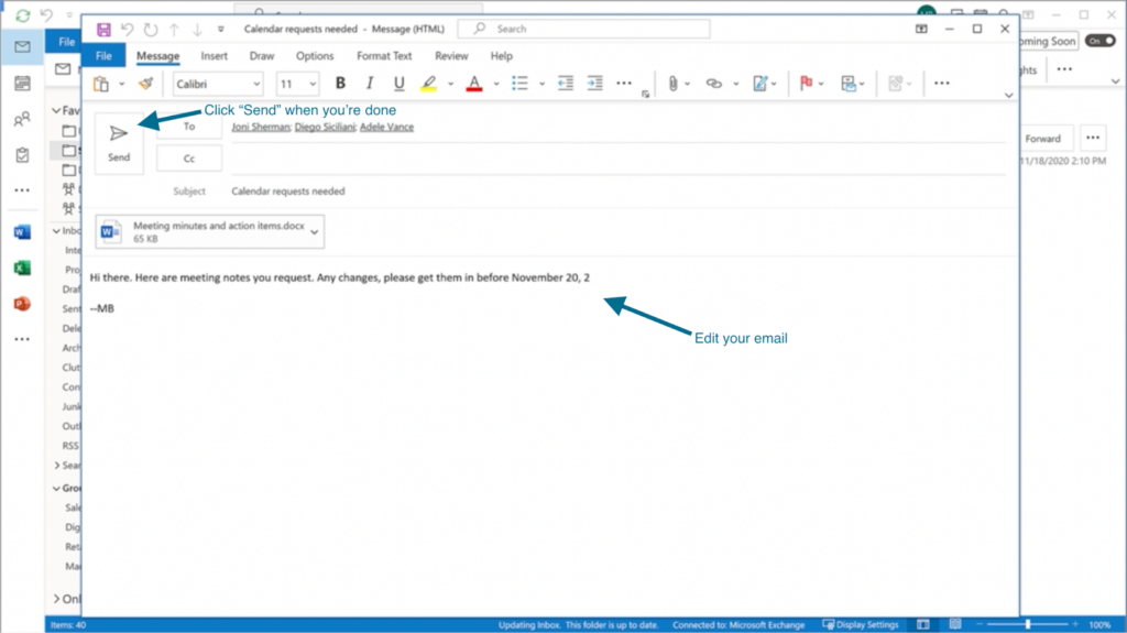 Window to edit email content before resending