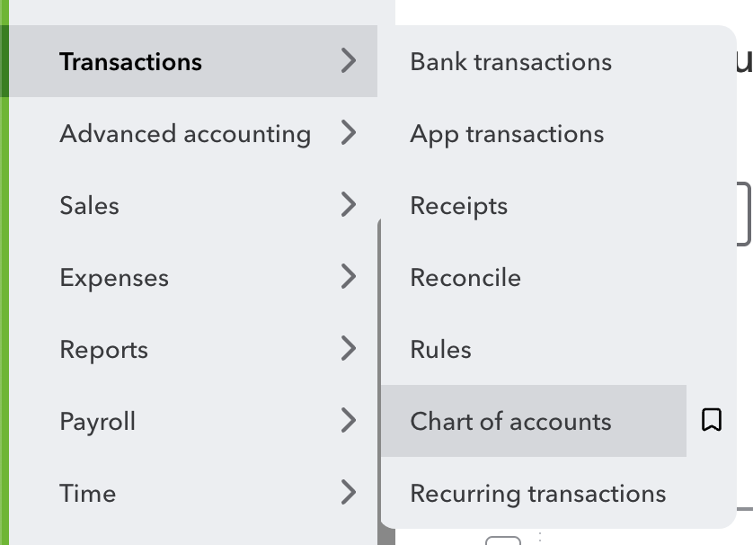Image showing how to access chart of accounts.