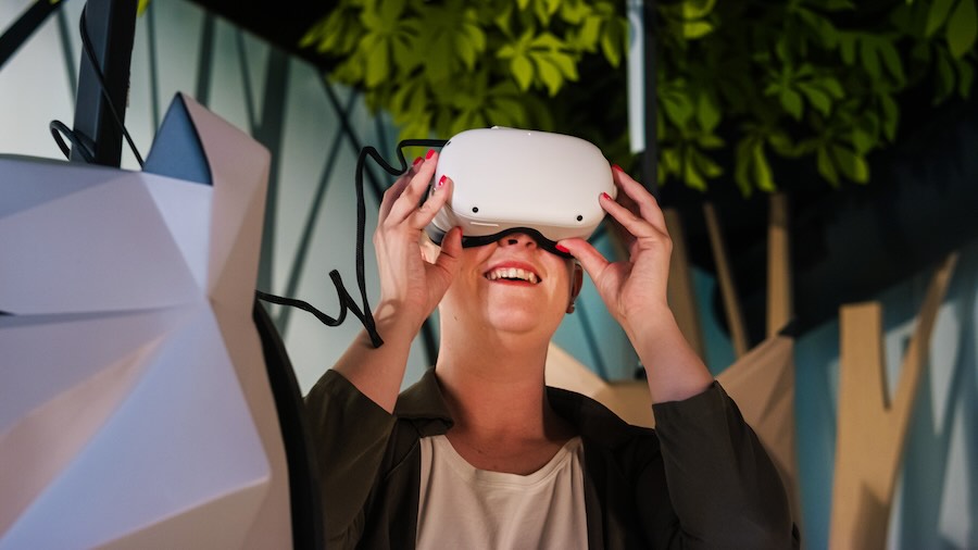 Woman with a virtual reality headset.