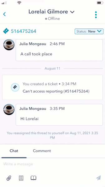HubSpot CRM mobile app procedure on editing a ticket's properties.