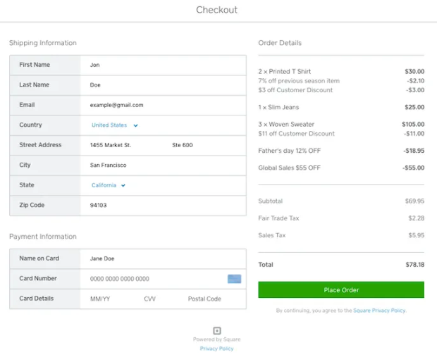 Square Checkout payment page