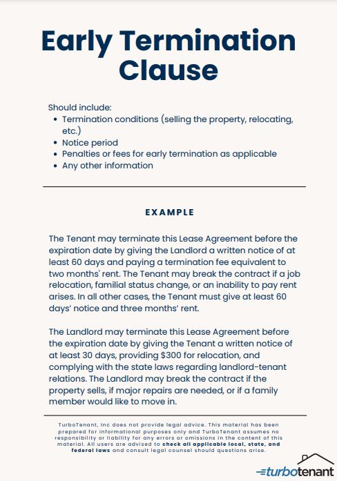 example of an early termination clauses to add into a lease by turbotenant.