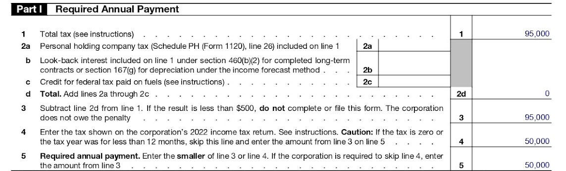 Form 2220, Part I, filled with sample data.