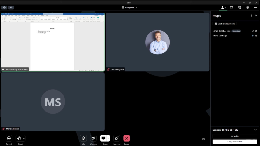 GoTo Connect video conferencing session with two participants using the remote control feature