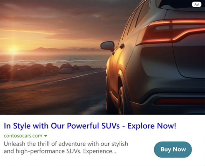 Sample of a Microsoft Multimedia ad on Bing for SUVs.