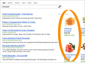 Samples of Microsoft Product Ads on Bing for wedding bouquets.