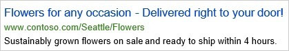 Example of a Microsoft Search ad on Bing for flower deliveries.