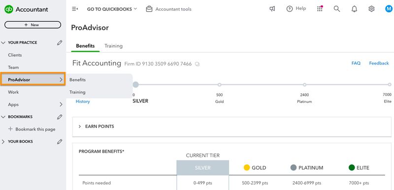 QuickBooks Online Accountant's dashboard highlighting the ProAdvisor tab