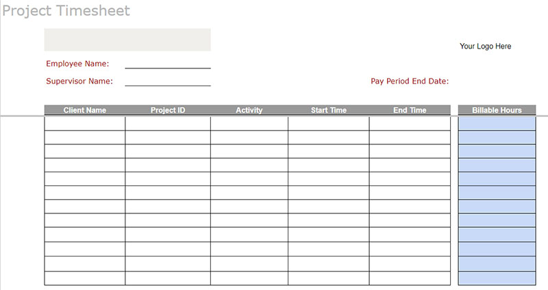 Project timesheet template.