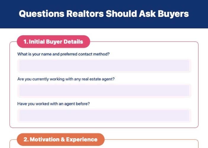 Preview of Questions Realtors Should Ask Buyers template.